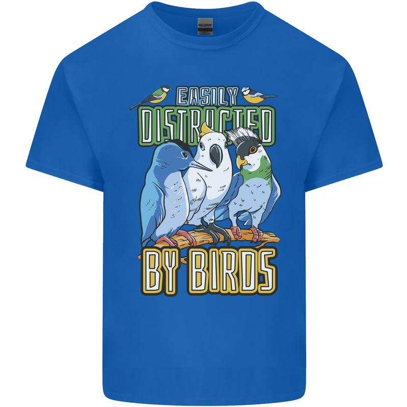Easily Distracted by Bird Watching Mens Cotton T-Shirt Tee Top Royal Blue