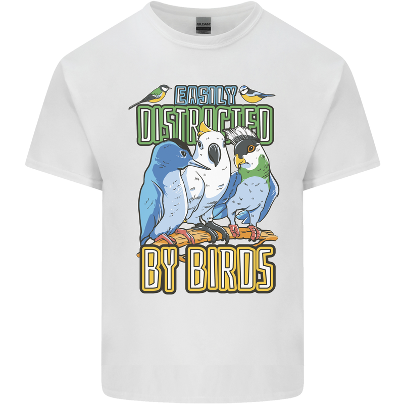 Easily Distracted by Bird Watching Mens Cotton T-Shirt Tee Top White