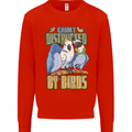 Easily Distracted by Bird Watching Mens Sweatshirt Jumper Bright Red