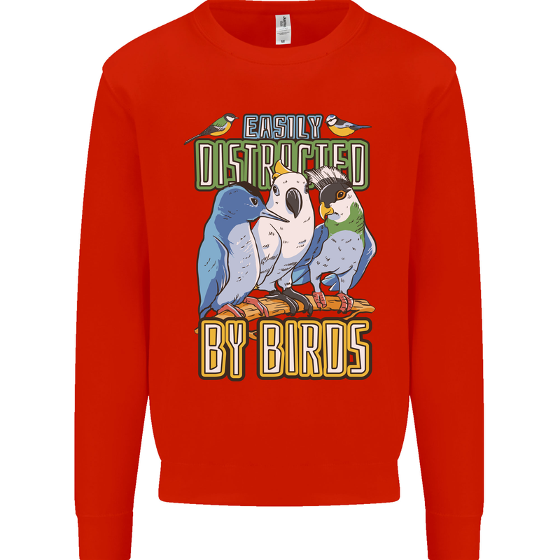 Easily Distracted by Bird Watching Mens Sweatshirt Jumper Bright Red