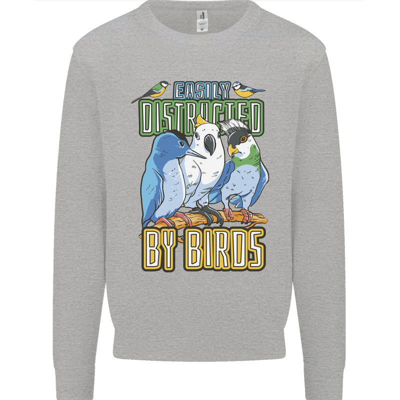 Easily Distracted by Bird Watching Mens Sweatshirt Jumper Sports Grey