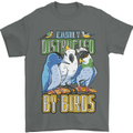 Easily Distracted by Bird Watching Mens T-Shirt 100% Cotton Charcoal
