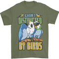 Easily Distracted by Bird Watching Mens T-Shirt 100% Cotton Military Green