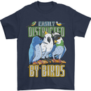 Easily Distracted by Bird Watching Mens T-Shirt 100% Cotton Navy Blue