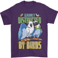 Easily Distracted by Bird Watching Mens T-Shirt 100% Cotton Purple