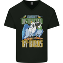 Easily Distracted by Bird Watching Mens V-Neck Cotton T-Shirt Black