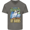Easily Distracted by Bird Watching Mens V-Neck Cotton T-Shirt Charcoal