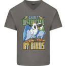 Easily Distracted by Bird Watching Mens V-Neck Cotton T-Shirt Charcoal