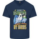 Easily Distracted by Bird Watching Mens V-Neck Cotton T-Shirt Navy Blue