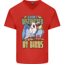 Easily Distracted by Bird Watching Mens V-Neck Cotton T-Shirt Red