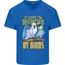 Easily Distracted by Bird Watching Mens V-Neck Cotton T-Shirt Royal Blue