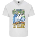 Easily Distracted by Bird Watching Mens V-Neck Cotton T-Shirt White