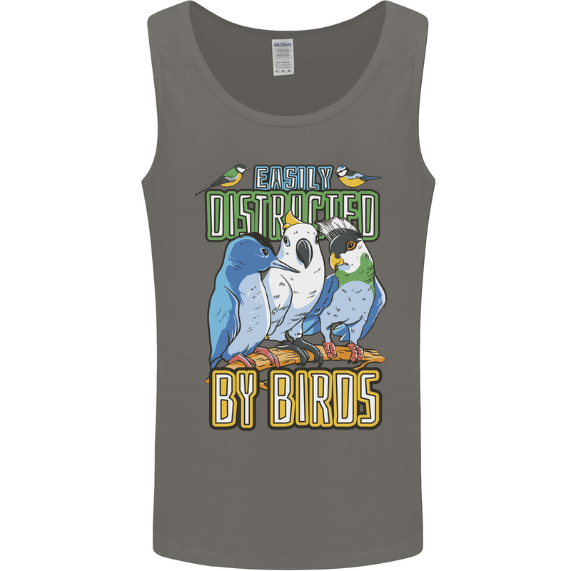 Easily Distracted by Bird Watching Mens Vest Tank Top Charcoal