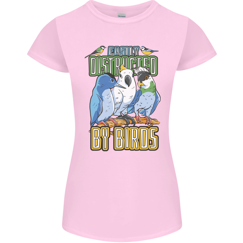 Easily Distracted by Bird Watching Womens Petite Cut T-Shirt Light Pink