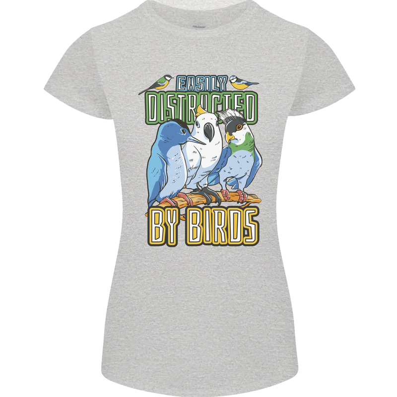 Easily Distracted by Bird Watching Womens Petite Cut T-Shirt Sports Grey