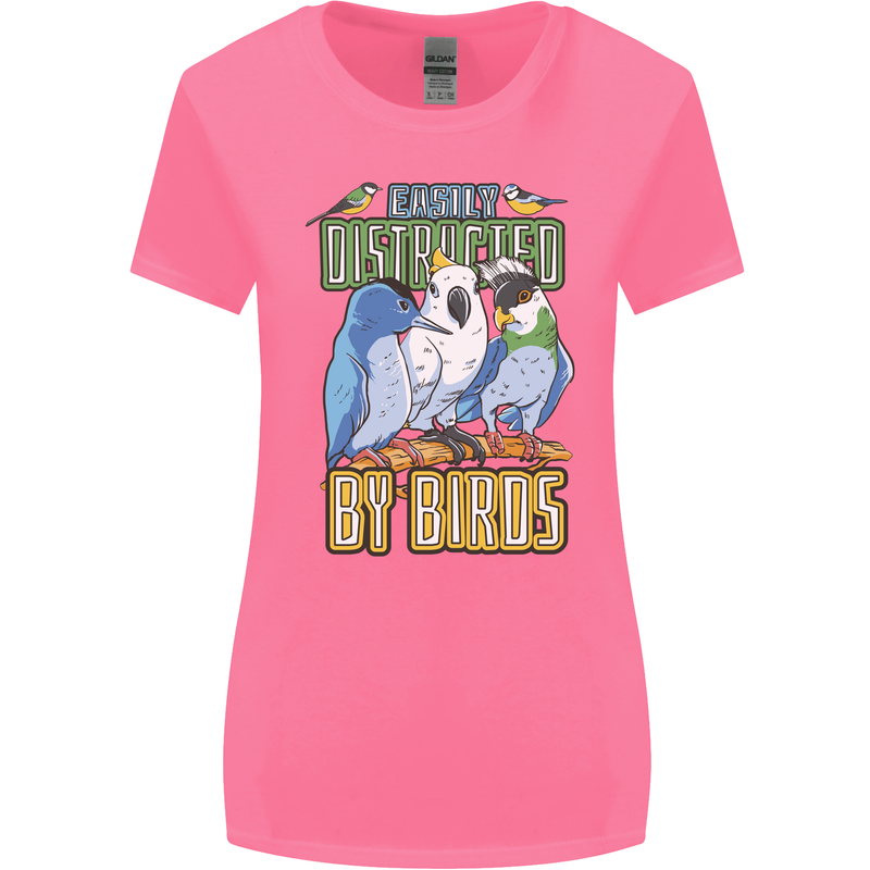 Easily Distracted by Bird Watching Womens Wider Cut T-Shirt Azalea