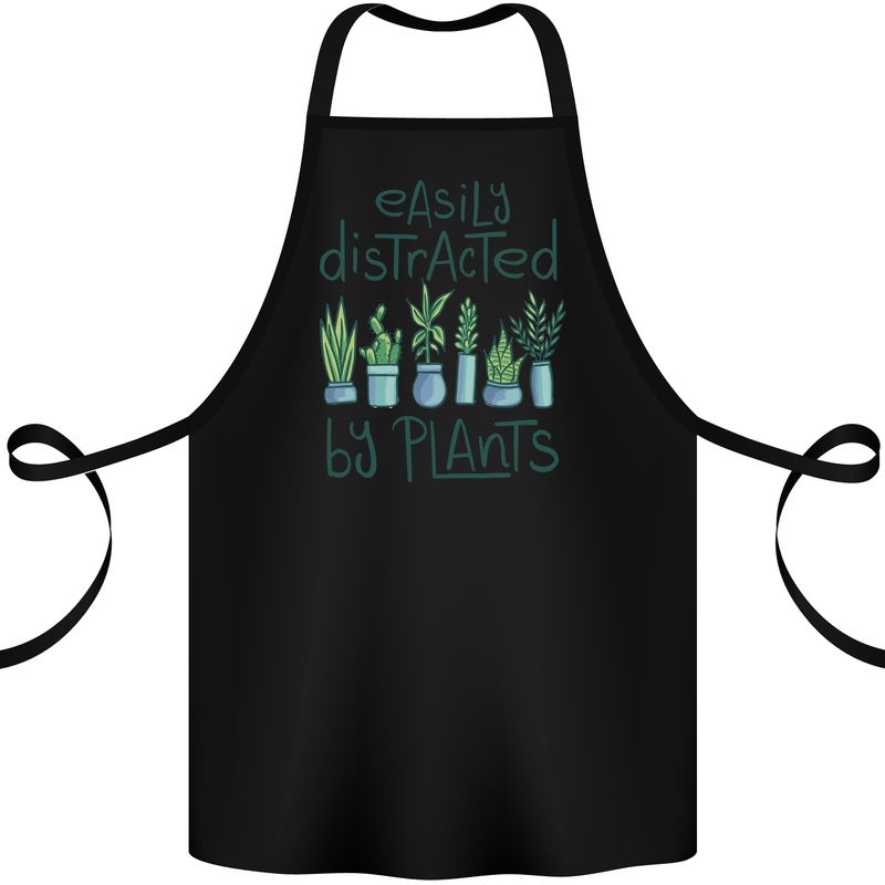 Easily Distracted by Plants Botanist Funny Cotton Apron 100% Organic Black