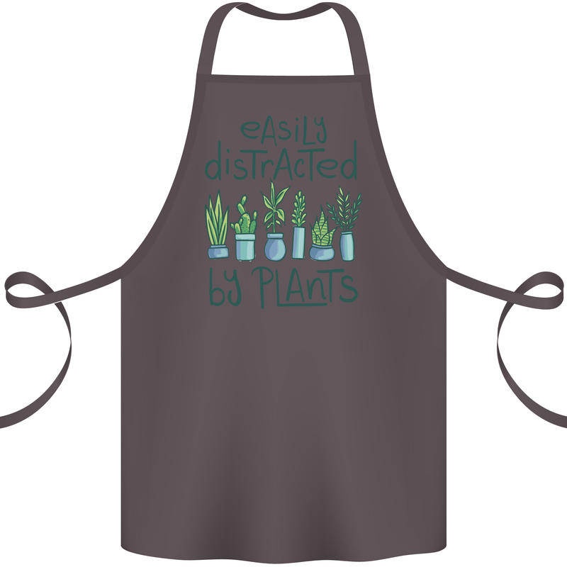 Easily Distracted by Plants Botanist Funny Cotton Apron 100% Organic Dark Grey