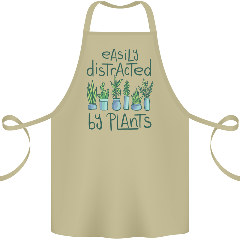Easily Distracted by Plants Botanist Funny Cotton Apron 100% Organic Khaki