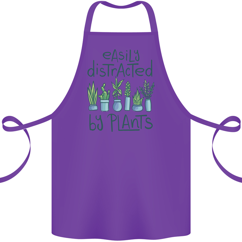 Easily Distracted by Plants Botanist Funny Cotton Apron 100% Organic Purple