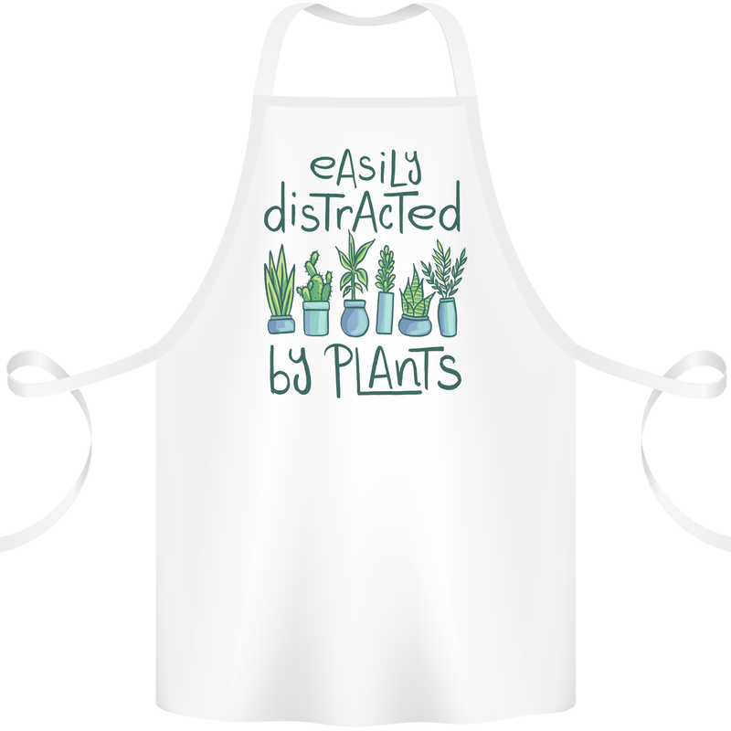 Easily Distracted by Plants Botanist Funny Cotton Apron 100% Organic White