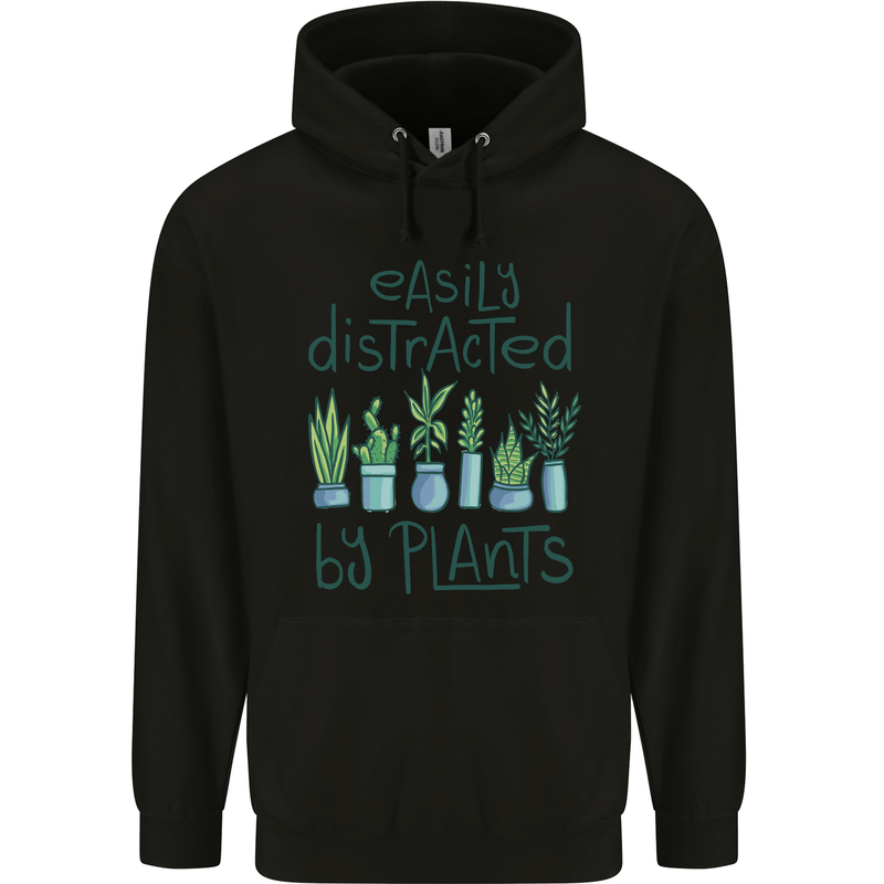 Easily Distracted by Plants Botanist Funny Mens 80% Cotton Hoodie Black