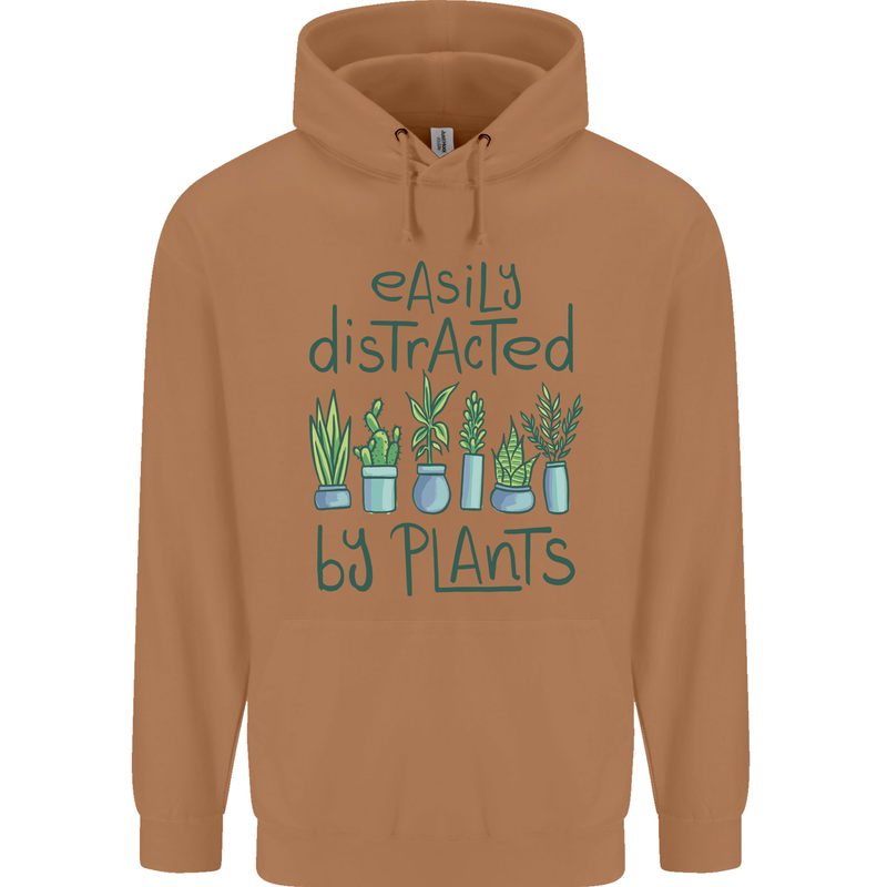Easily Distracted by Plants Botanist Funny Mens 80% Cotton Hoodie Caramel Latte