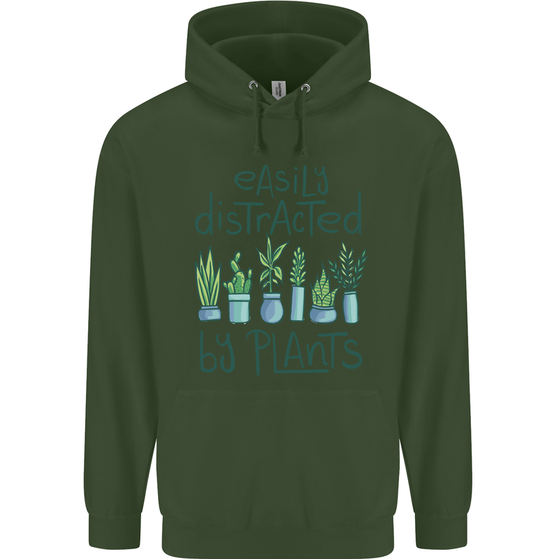 Easily Distracted by Plants Botanist Funny Mens 80% Cotton Hoodie Forest Green