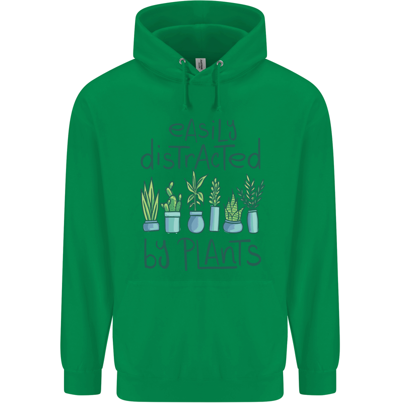 Easily Distracted by Plants Botanist Funny Mens 80% Cotton Hoodie Irish Green