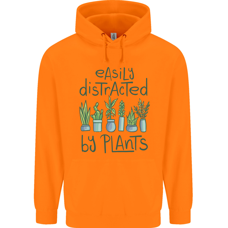 Easily Distracted by Plants Botanist Funny Mens 80% Cotton Hoodie Orange