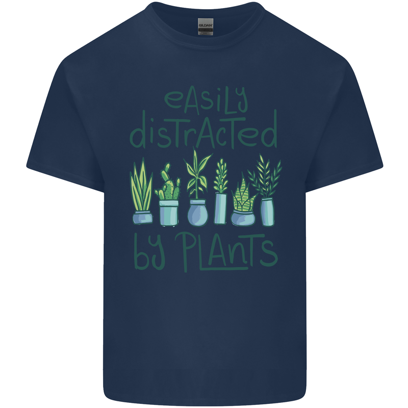 Easily Distracted by Plants Botanist Funny Mens Cotton T-Shirt Tee Top Navy Blue