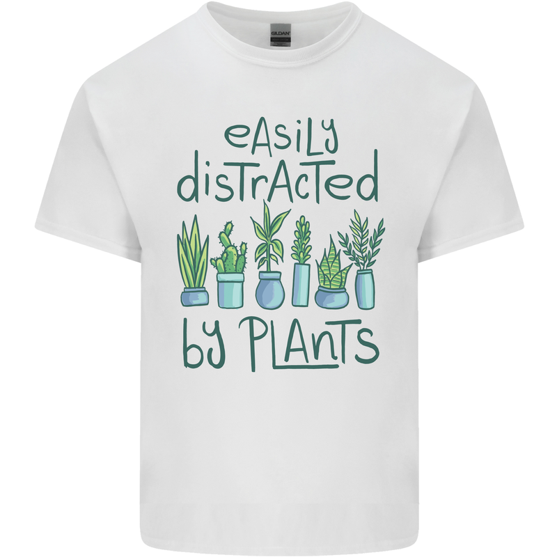Easily Distracted by Plants Botanist Funny Mens Cotton T-Shirt Tee Top White