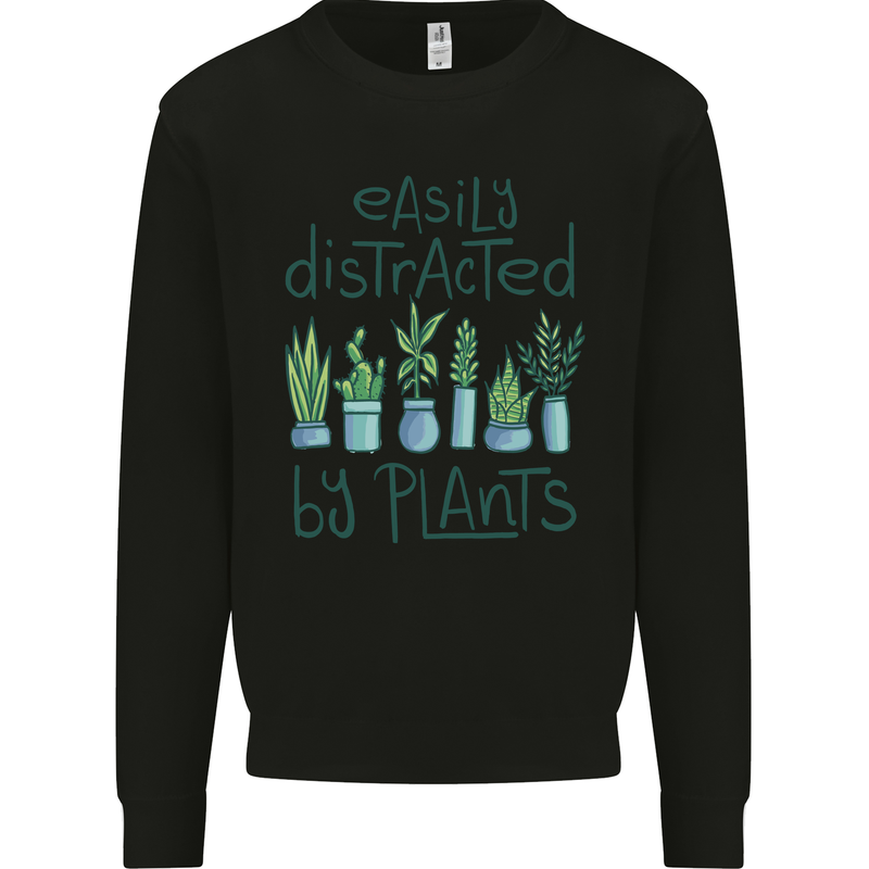 Easily Distracted by Plants Botanist Funny Mens Sweatshirt Jumper Black