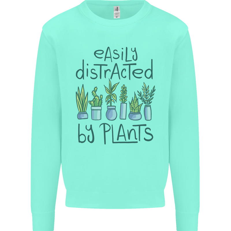 Easily Distracted by Plants Botanist Funny Mens Sweatshirt Jumper Peppermint