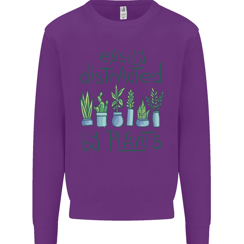 Easily Distracted by Plants Botanist Funny Mens Sweatshirt Jumper Purple