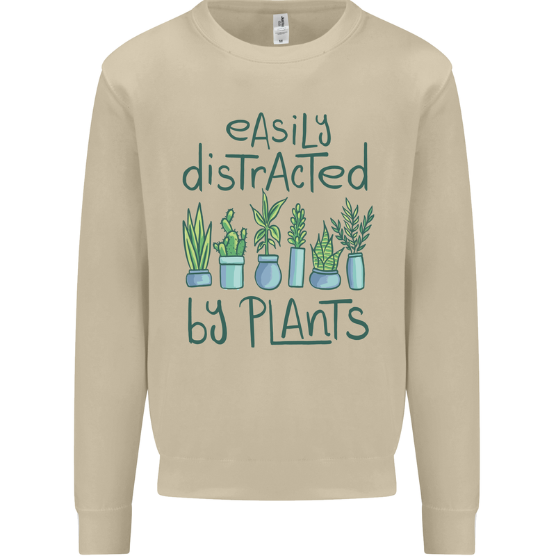 Easily Distracted by Plants Botanist Funny Mens Sweatshirt Jumper Sand