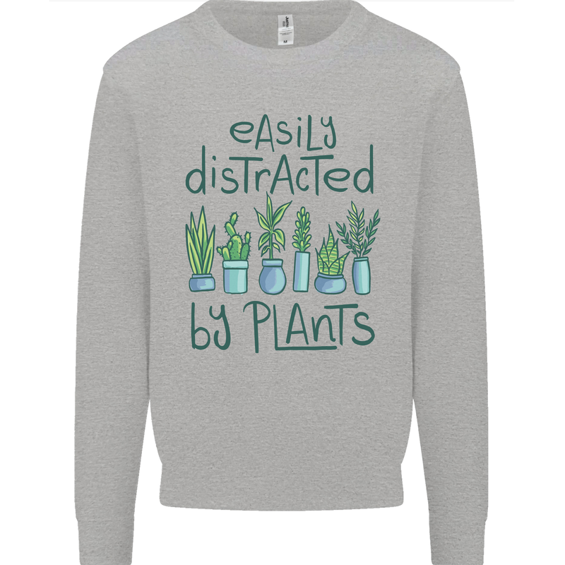 Easily Distracted by Plants Botanist Funny Mens Sweatshirt Jumper Sports Grey