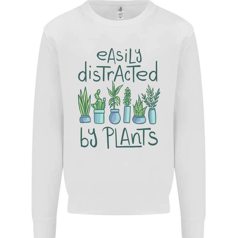 Easily Distracted by Plants Botanist Funny Mens Sweatshirt Jumper White