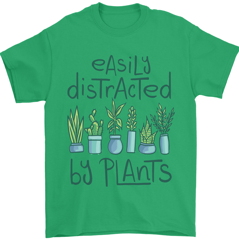 Easily Distracted by Plants Botanist Funny Mens T-Shirt Cotton Gildan Irish Green