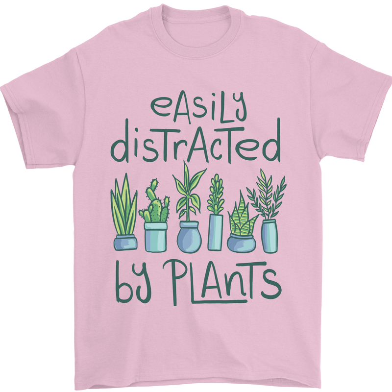 Easily Distracted by Plants Botanist Funny Mens T-Shirt Cotton Gildan Light Pink