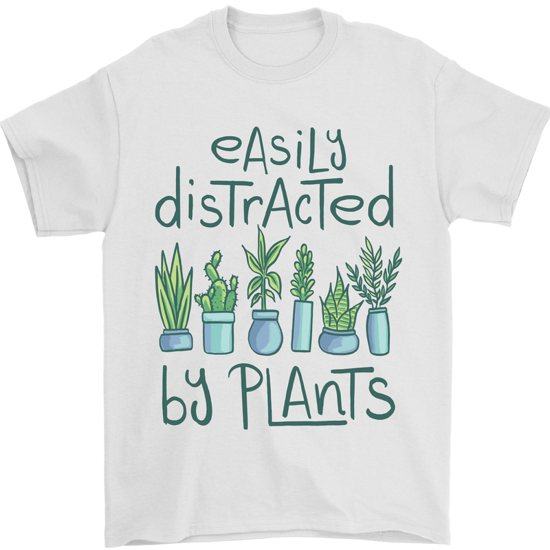 Easily Distracted by Plants Botanist Funny Mens T-Shirt Cotton Gildan White