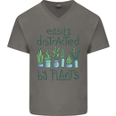 Easily Distracted by Plants Botanist Funny Mens V-Neck Cotton T-Shirt Charcoal