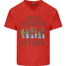 Easily Distracted by Plants Botanist Funny Mens V-Neck Cotton T-Shirt Red