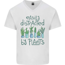 Easily Distracted by Plants Botanist Funny Mens V-Neck Cotton T-Shirt White