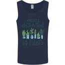 Easily Distracted by Plants Botanist Funny Mens Vest Tank Top Navy Blue