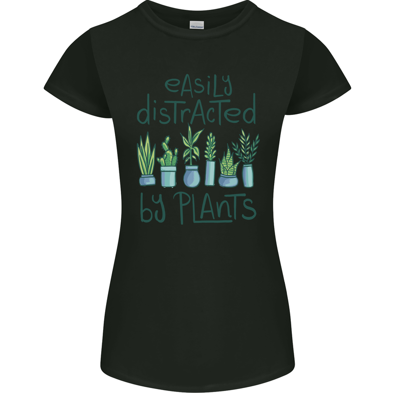 Easily Distracted by Plants Botanist Funny Womens Petite Cut T-Shirt Black