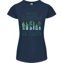Easily Distracted by Plants Botanist Funny Womens Petite Cut T-Shirt Navy Blue
