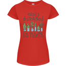 Easily Distracted by Plants Botanist Funny Womens Petite Cut T-Shirt Red