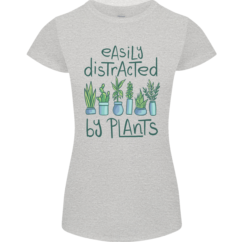 Easily Distracted by Plants Botanist Funny Womens Petite Cut T-Shirt Sports Grey