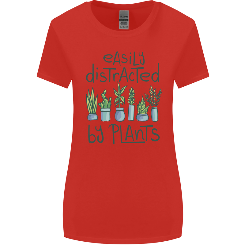 Easily Distracted by Plants Botanist Funny Womens Wider Cut T-Shirt Red
